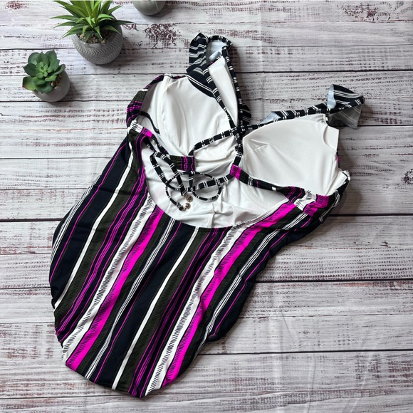 Anne Cole Ruffled Stripped One Piece Swim - Picture 2 of 6